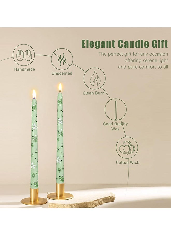 Set of 2 Printed Light Green White Flower Candles 10 Inch Handmade Unscented Drip Candles Exquisite Gift for Birthday Valentine's Day Wedding Anniversary Dinner Party Home Decor - Image 5